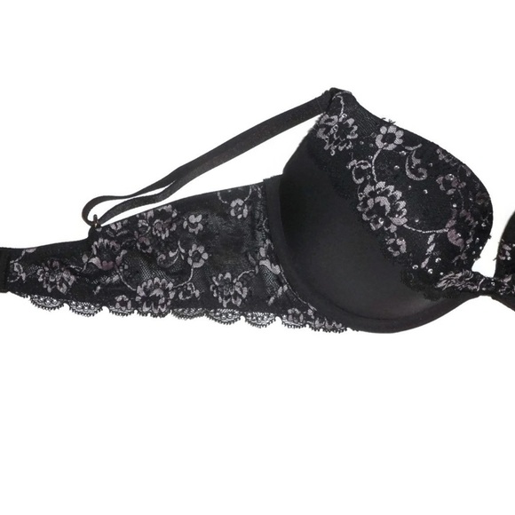 Black Jeweled Padded Demv demi-buste coussine Victorias Secret Bra 32D - Picture 2 of 5
